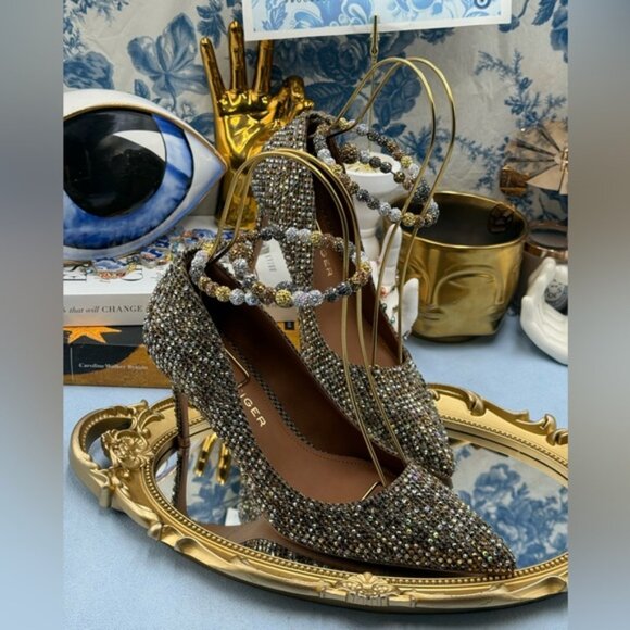 🆕 KURT GEIGER LONDON 🧿 NWOB Embellished Belgravia Jewel Pumps, Beige Combo Sz7 - Picture 5 of 15